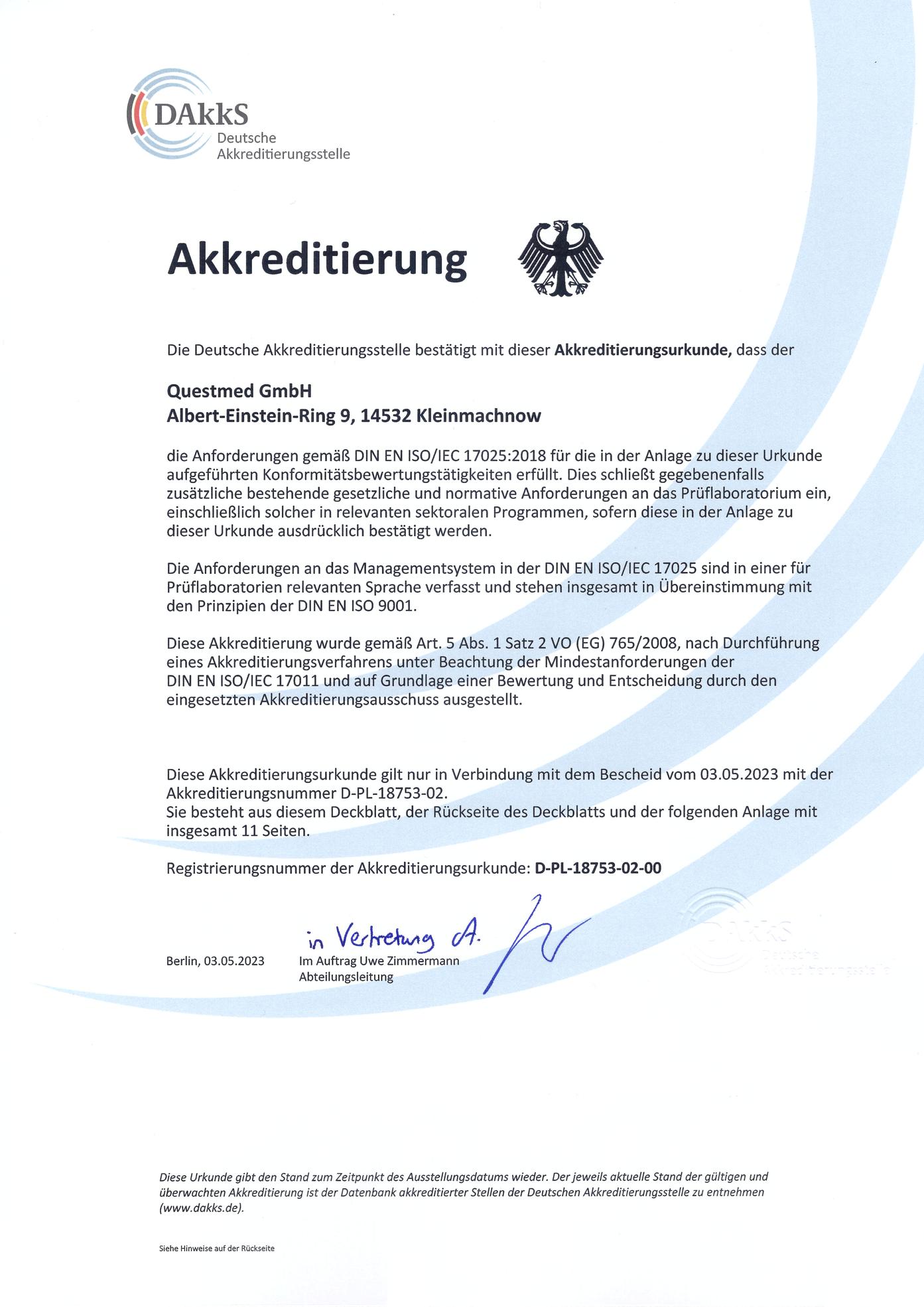 Questmed GmbH: ISO 17025 - Akkreditierung